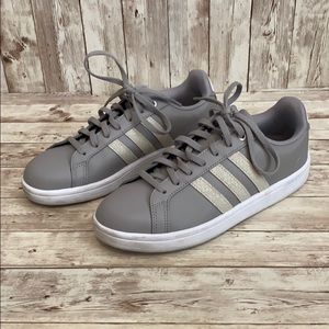 Adidas Gray and cream grand court foam sneaker